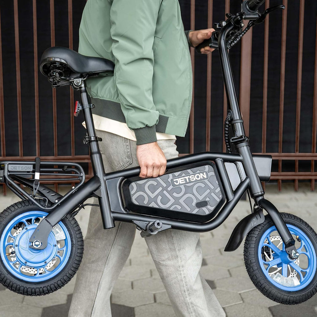 Jetson Bolt Electric Bike, Foot Pegs, Easy-Folding, Built-in Carrying Handle, Twist Throttle, Cruise Control, Up to 15.5 MPH, Range Up to 15 Miles, Ages 13+
