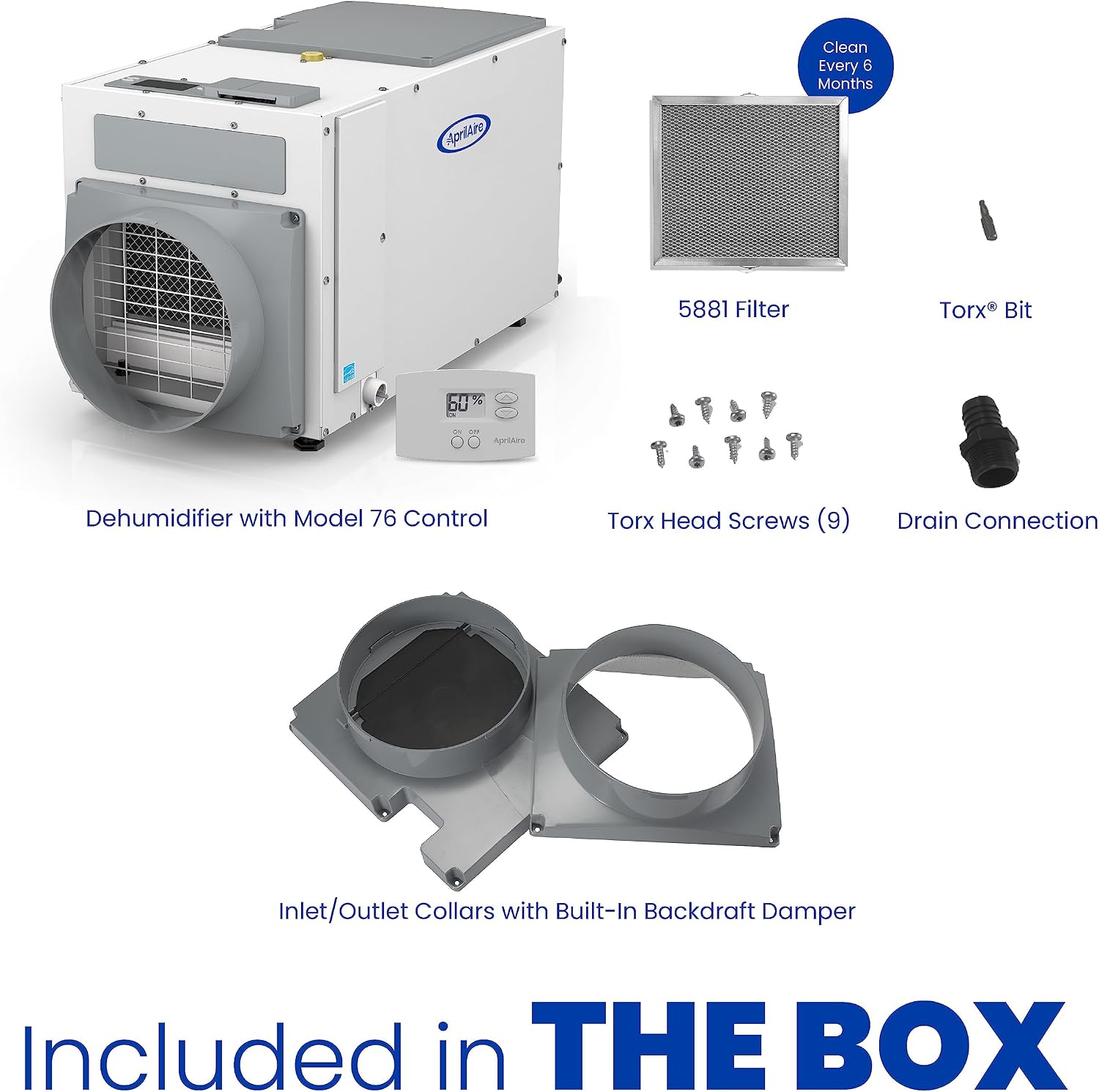 AprilAire E080 Pro 80-Pint Whole-House Dehumidifier + Model 76 Wall Mount Control, Ideal for Basements, Crawlspaces, or Whole Houses up to 4,400 sq. ft.