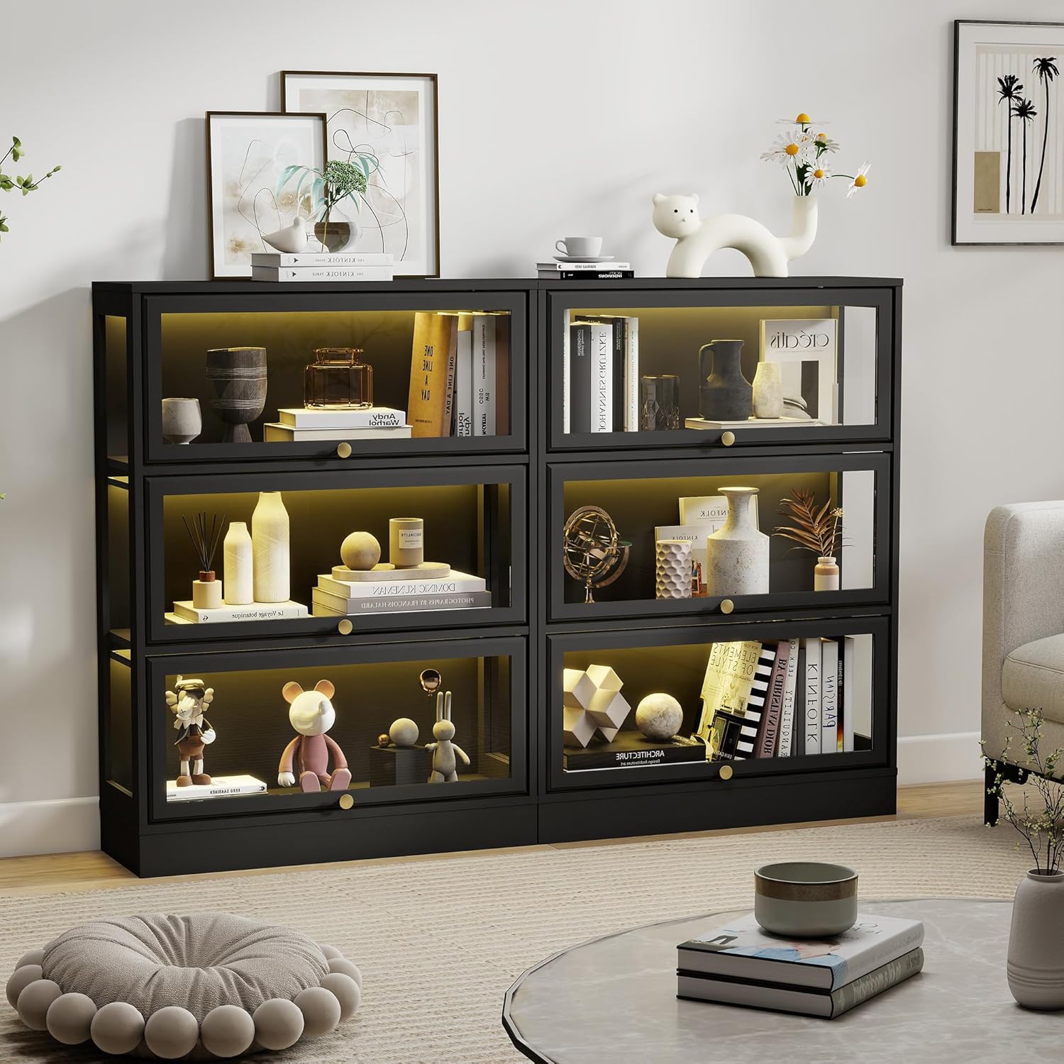 Display Cabinet with Acrylic Glass Doors,3-Tiers Curio Cabinet with LED Lighting for Collectibles, Collectibles Toy Organizers Rack & Display Shelf Display Case Storage Cabinet, Black