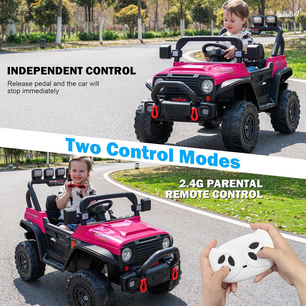 RunFast 24v Ride on Car with Remote Control,Electric Ride on Toys Car for Kids 3-8,3.7mph Max Speed,Battery Powered,Large Seat with Safety Belt,Aux Port,Gift for Boy & Girl (Pink, 24V)