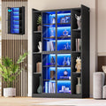 SEDETA 71' Display Cabinet with Acrylic Glass Doors, 6 Tier Display Cases for Collectibles, Curio Cabinet with LED Lights, Tall Bookcase with Adjustable Shelves, Black