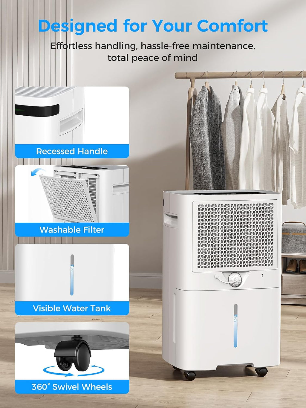 VEAGASO 4000 sq.ft Dehumidifiers for Basement, MAX 58 Pint Smart Compressor Dehumidifier with Drain Hose, Intelligent Humidistat, Dry Clothes, 24HR Timer, for Home, Large Room, Bathroom, Bedroom