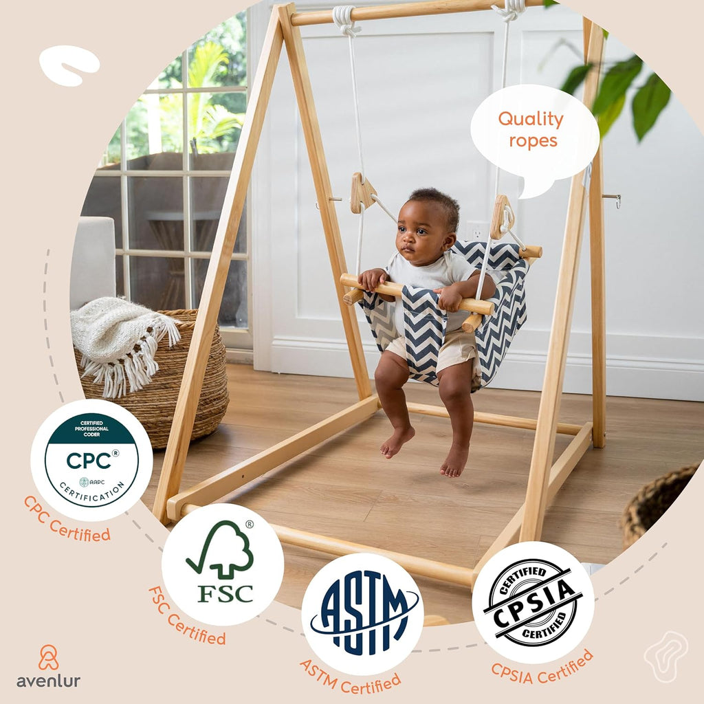 Avenlur Spruce Baby and Toddler Foldable Swing Set with Stand - Premium Montessori, Waldorf Style Self-Standing Indoor Swingset for Children 6m to 3 Yrs - Perfect for Home, Child Day Care, & Preschool