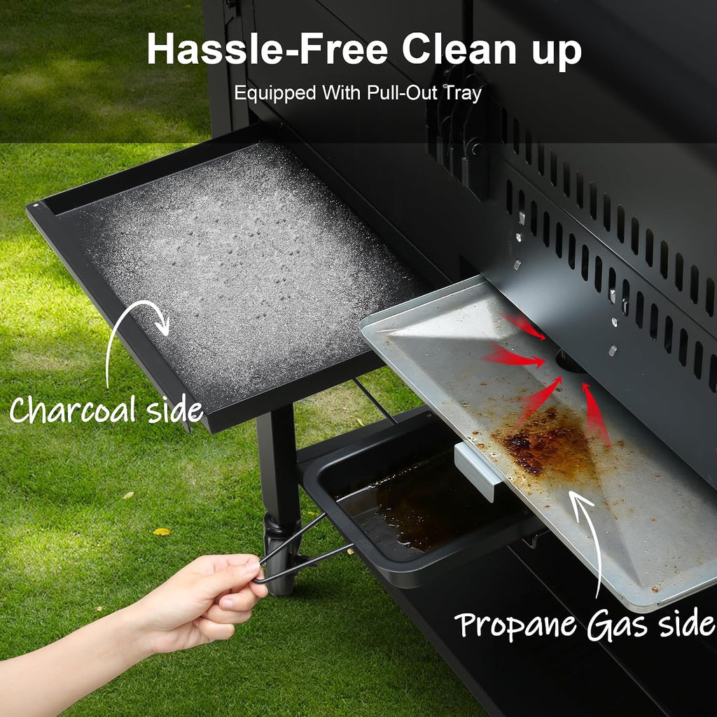 Brand-Man Propane Gas and Charcoal Grill Combo, Dual Fuel BBQ Combo Grill with Stainless Steel Dual Lids & 2 Side Shelves for Outdoor Kitchen & Backyard Barbecue Cooking