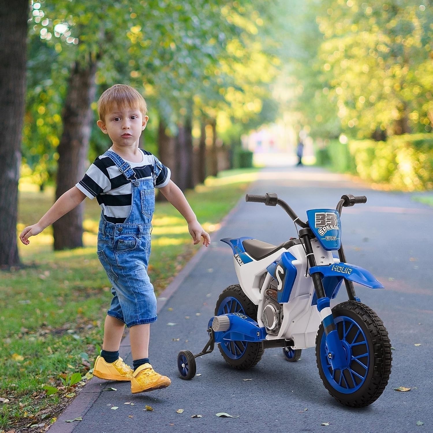 Aosom 12V Kids Motorcycle w/Treaded Tires, 5mph Top Speed Electric Bike for Kids, Ride On Motorcycle w/Training Wheels, Battery Charger, Spring Suspension, Blue