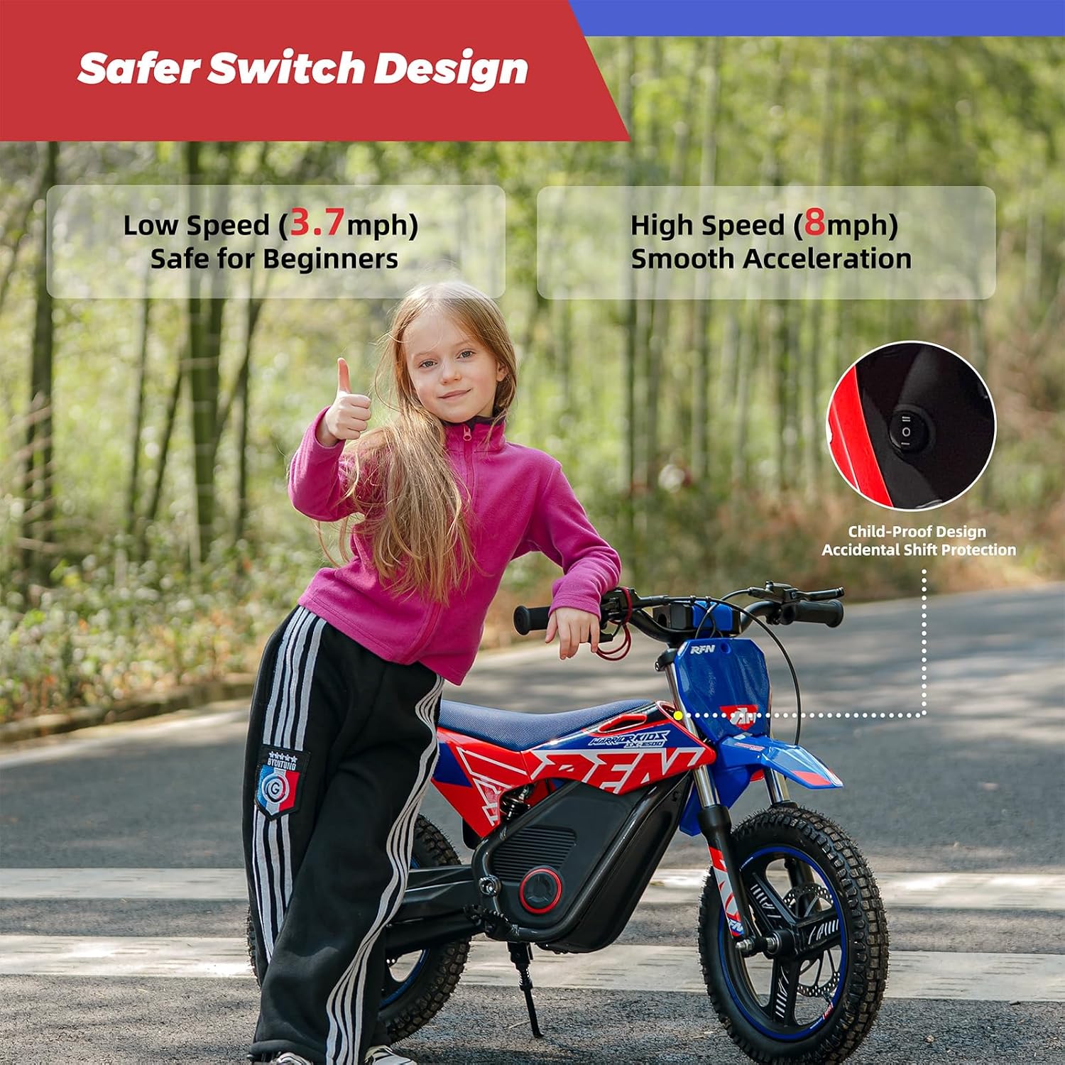 RFN E150 24V Kids Electric Dirt Bike, Electric Motorcycle with 200W Motor | 8 mph Max Speed,15-Mile Range & 2 Speed Modes for Ages 3-6