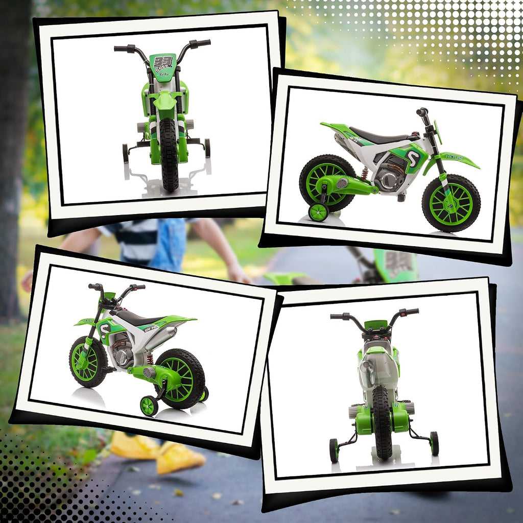 Aosom 12V Kids Motorcycle w/Treaded Tires, 5mph Top Speed Electric Bike for Kids, Ride On Motorcycle w/Training Wheels, Battery Charger, Spring Suspension, Green