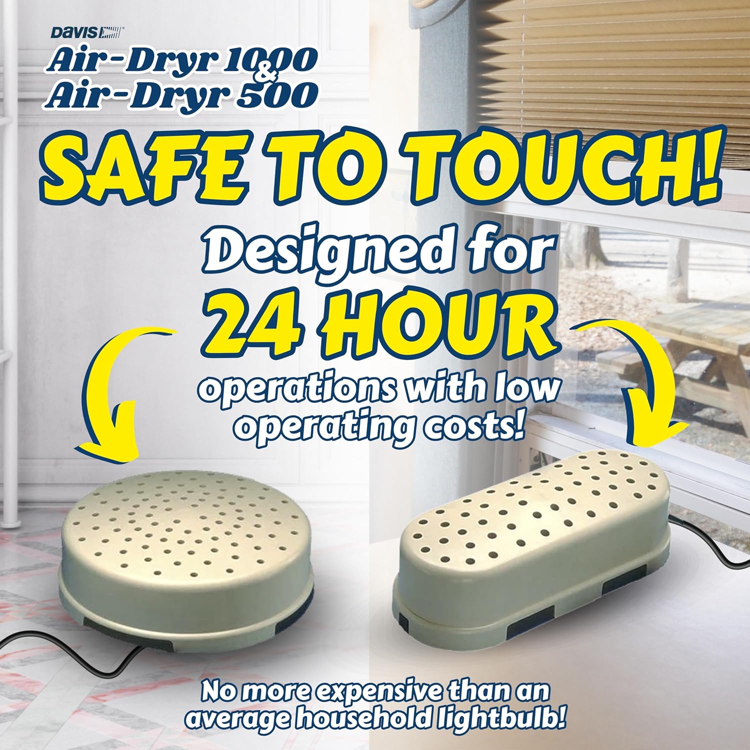 Davis Air-Dryr 500 & 1000 2 Pack Bundle - Quiet Room Dehumidifier for Moisture Problems and Wet Air Solution - Portable Dehumidifier for RV, Camper, Bathroom, Bedroom and More