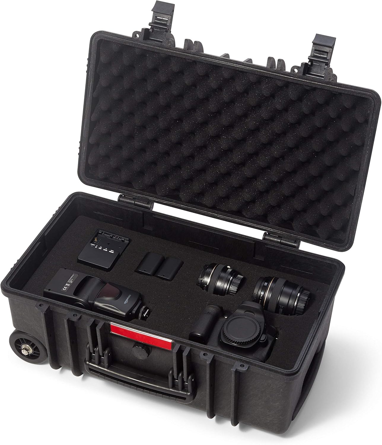 Amazon Basics Hard Protective Camera Case with Wheels, Large, Black, 22'L x 14'W x 9.8'H