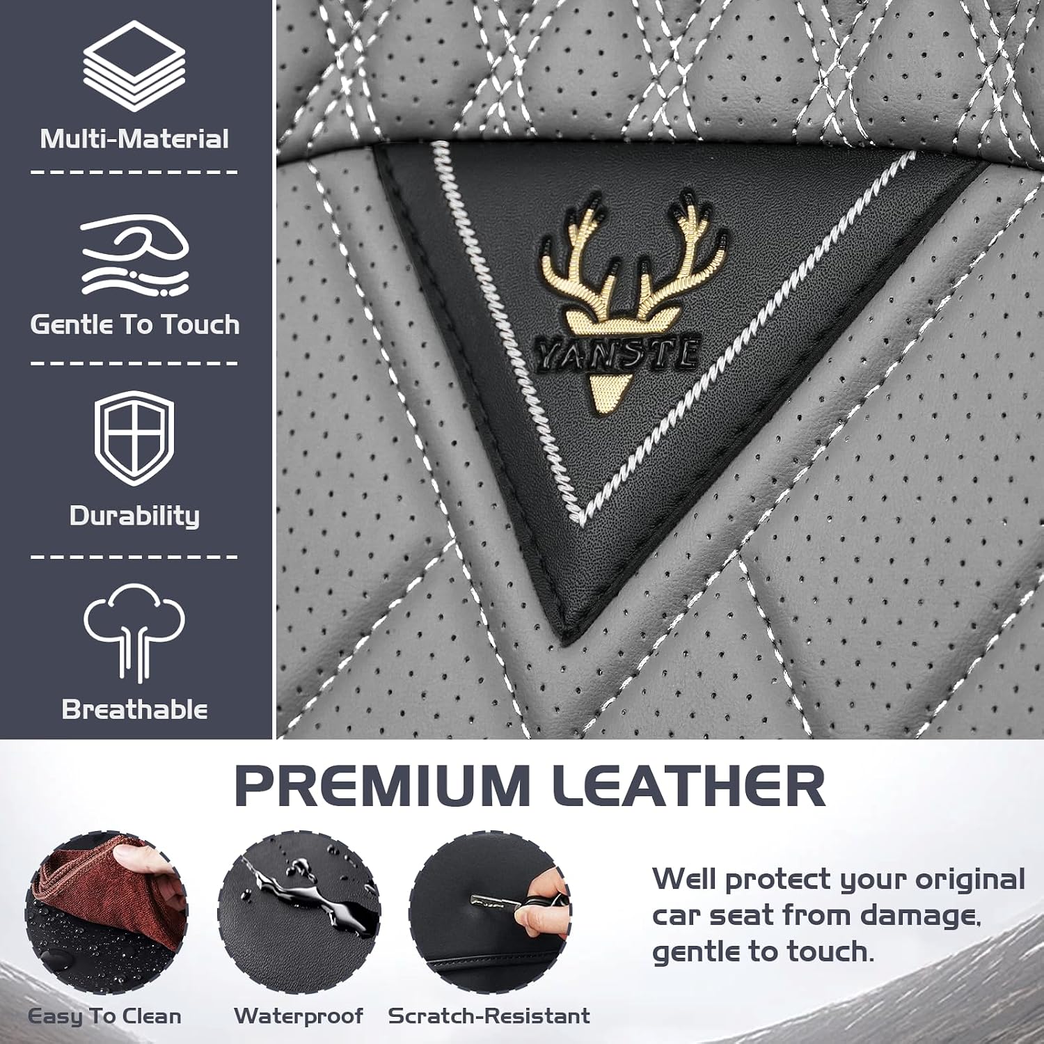 Car Seat Covers for Honda Civic 2000-2026, Waterproof Nappa Leather Full Set Seat Cover with Headrests, Anti-Slip and Comfortable Automotive Seat Protector&Accessories(Black Gray)