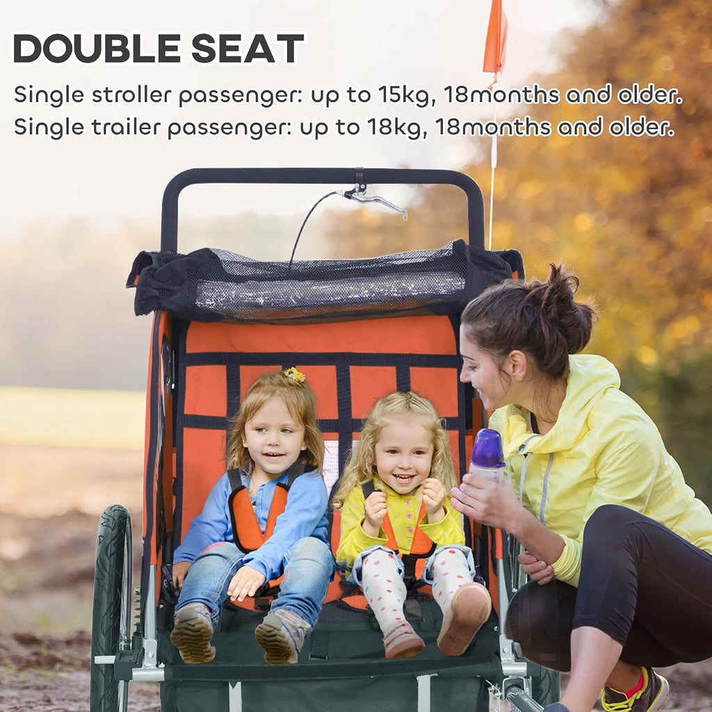 Aosom Elite 360 Swivel Bike Trailer for Kids Double Child Two-Wheel Bicycle Cargo Trailer with 2 Security Harnesses