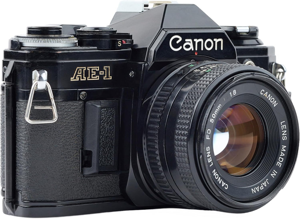 Canon AE-1 35mm SLR Film Manual Focus Camera (Black) with 50MM Canon FD Mount Lens. (Renewed)