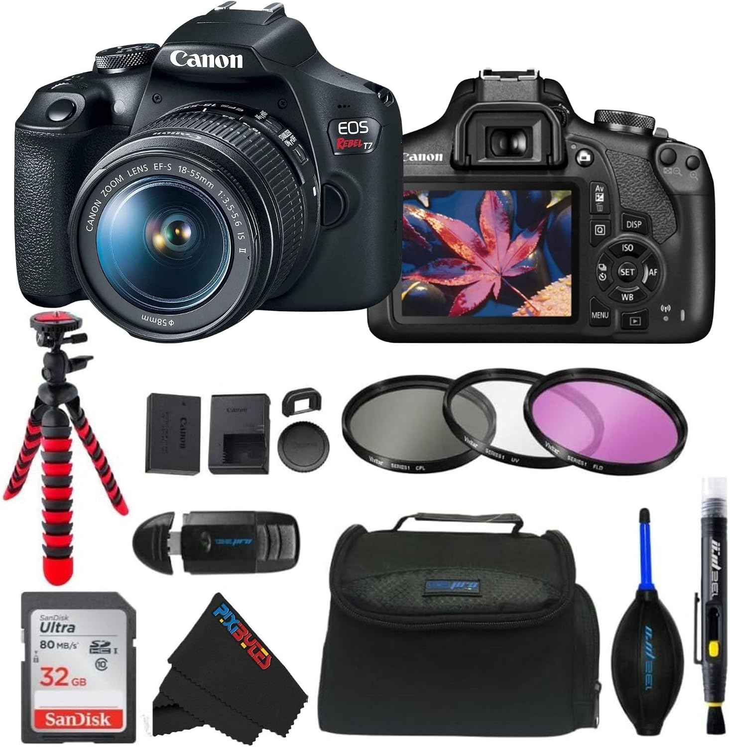 Canon EOS Rebel T7 DSLR Camera with 18-55mm Lens (Black) (Renewed) (Camera w/Basic Bundle)
