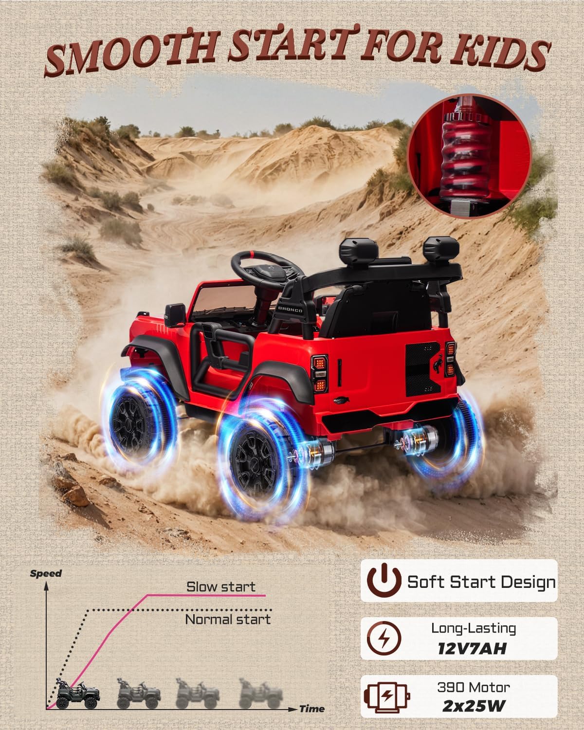 First Ride On Ford Bronco Raptor Licensed 12V Ride on Toys, Kids Ride on Car with Remote Control, Electric Car for Toddler with Smooth Start, Openable Doors, MP3 Player, 3 Speeds (12V, Red)
