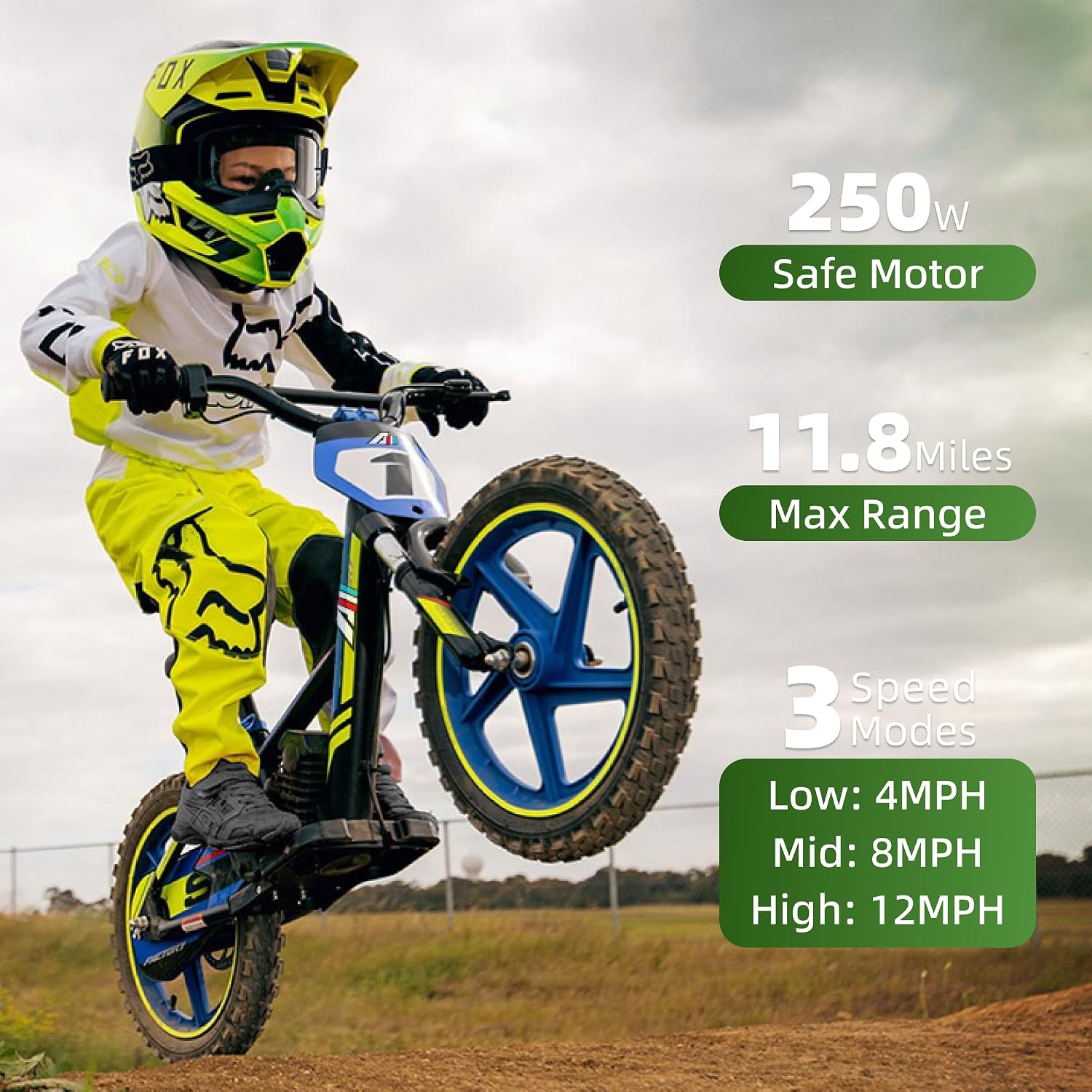AIII Lightweight Electric Dirt Bike for Kids, 170/340W Electric Motorcycle Up to 10/12MPH, 24V Detachable Battery, Hand-Operated Dual Brakes Electric Balance Bike for Ages 3-6/5-12