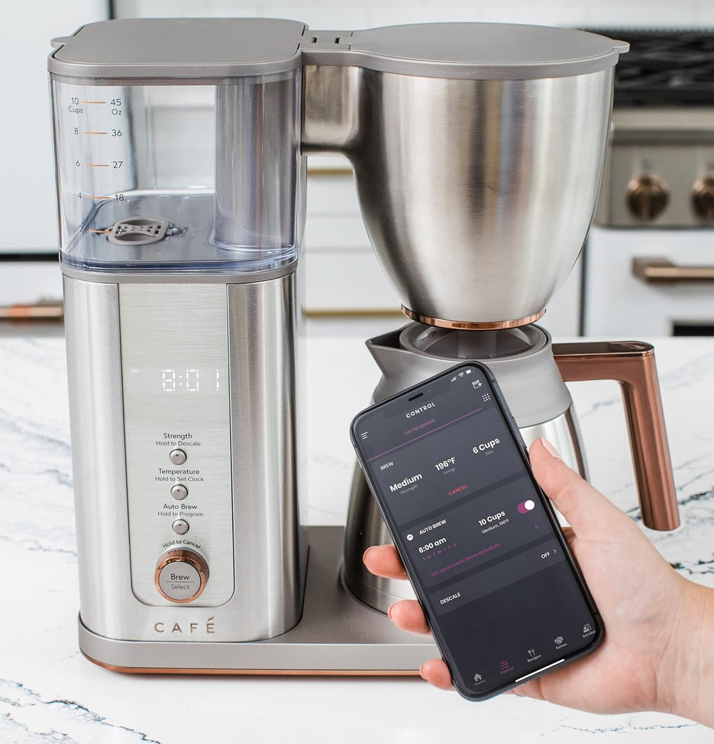 Café Specialty Drip Coffee Maker | 10-Cup Insulated Thermal Carafe | WiFi Enabled Voice-to-Brew Technology | Barista-Quality Brew | Stainless Steel (Renewed)