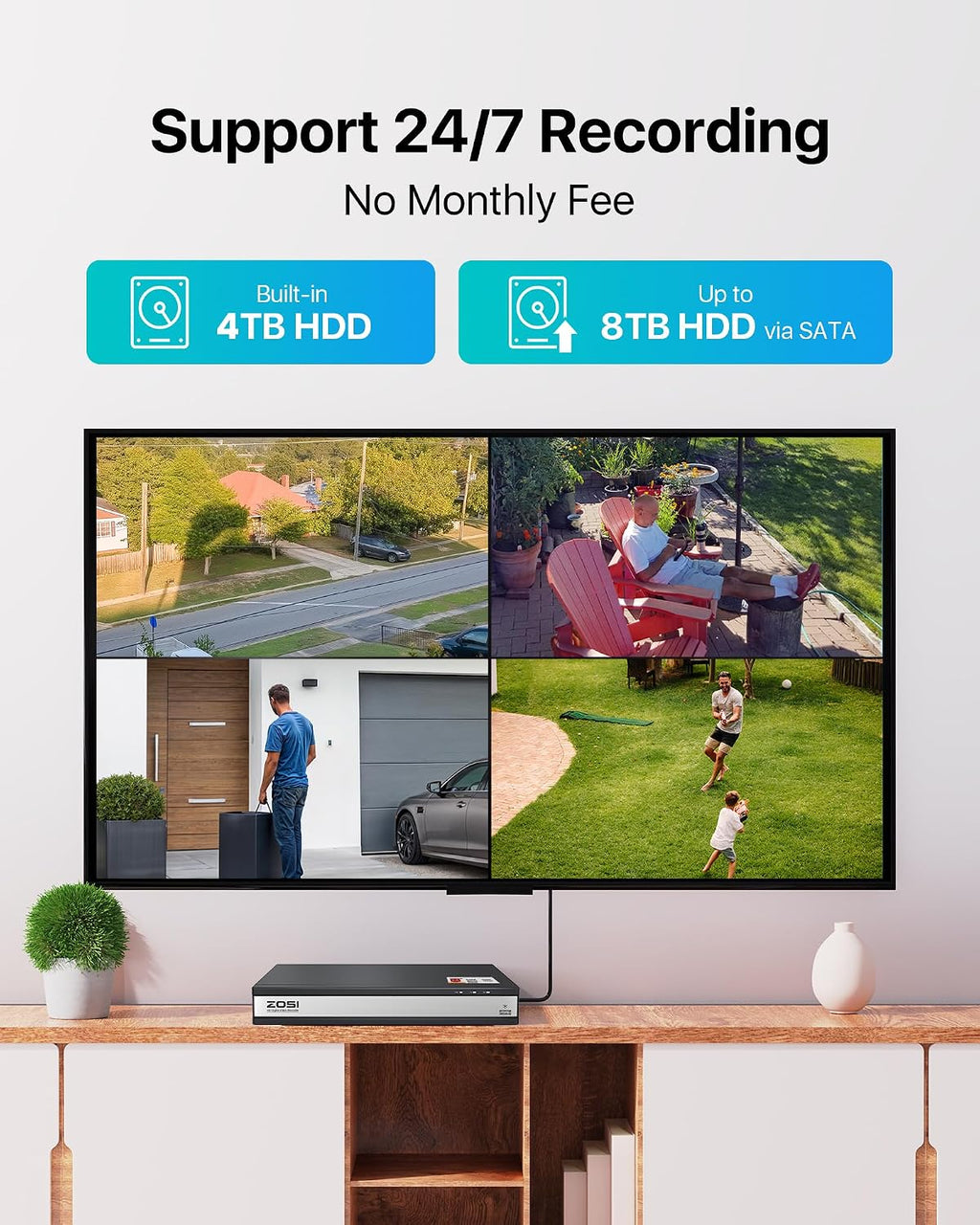 ZOSI 3K Lite 16CH Security Camera System Outdoor with 4TB HDD,AI Human/Vehicle Detection,H.265+ 16Channel 1080P CCTV DVR with 16PCS 1920TVL Surveillance Cameras,Night Vision,for 24/7 Recording