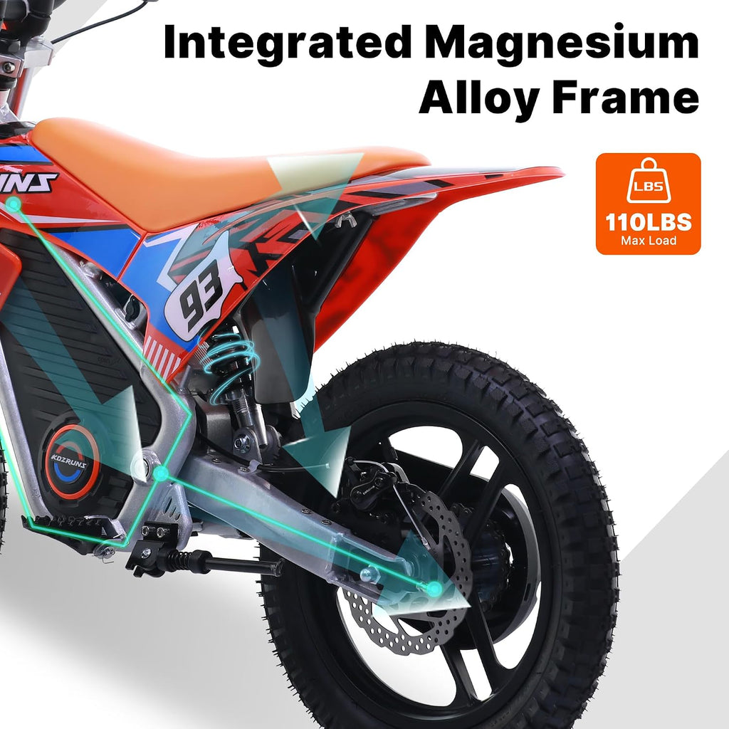 Racing Grade Electric Dirt Bike for Kids, Peak 500W Powerful Motorcycle for Ages 5-10, 36V 5.2Ah Lithium Battery, Dual Shock Absorption, 3 Speed Modes, Safe Disc Brake, 14 Inch Off Road Tires, Orange