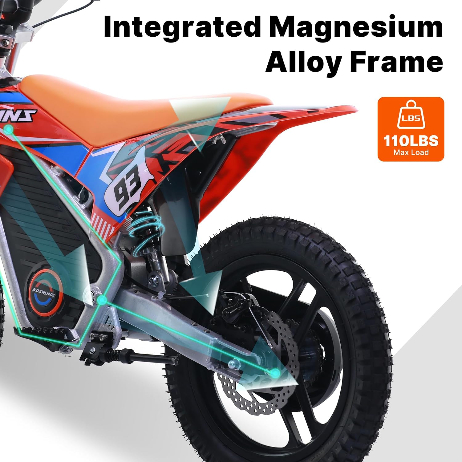 Racing Grade Electric Dirt Bike for Kids, Peak 500W Powerful Motorcycle for Ages 5-10, 36V 5.2Ah Lithium Battery, Dual Shock Absorption, 3 Speed Modes, Safe Disc Brake, 14 Inch Off Road Tires, Orange