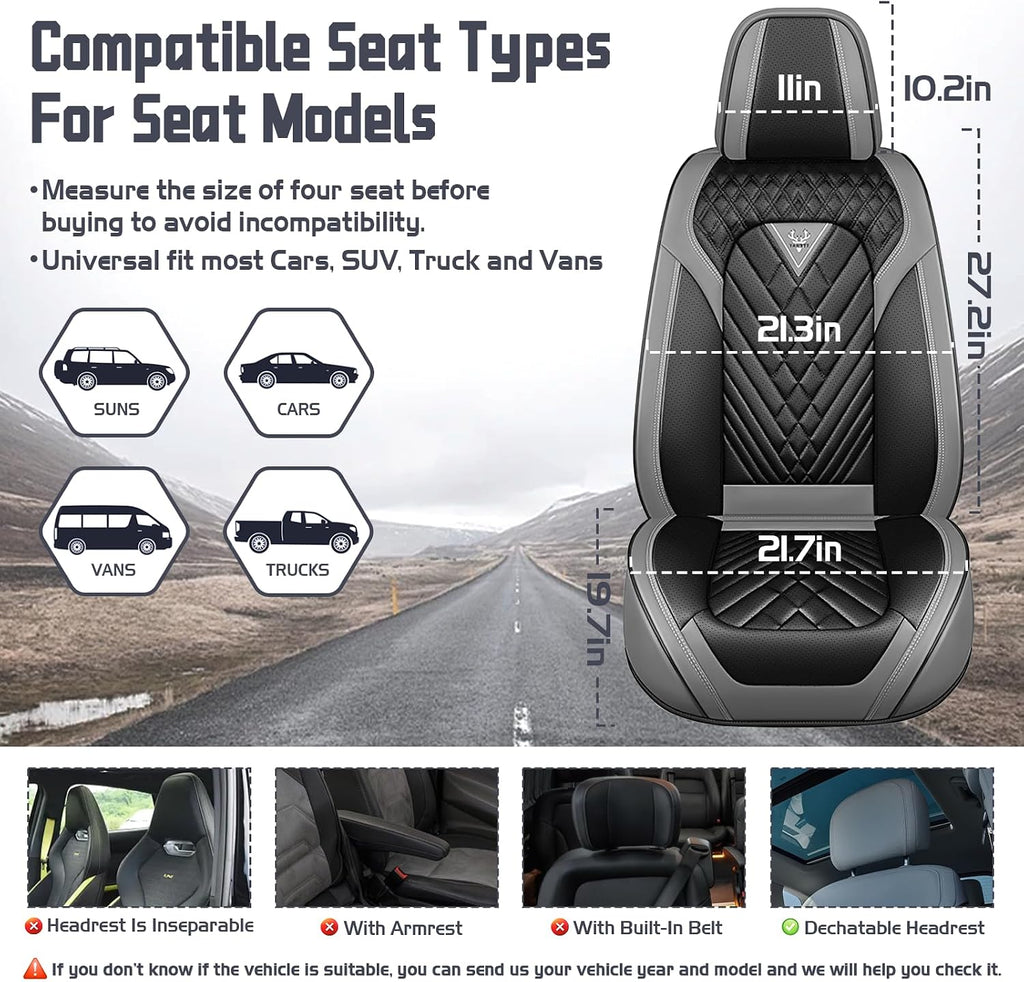 Car Seat Covers for Nissan Titan 2004-2026, Waterproof Nappa Leather Front Seat Cover with Headrests, Anti-Slip and Comfortable Automotive Seat Protector&Accessories(Gray Black)