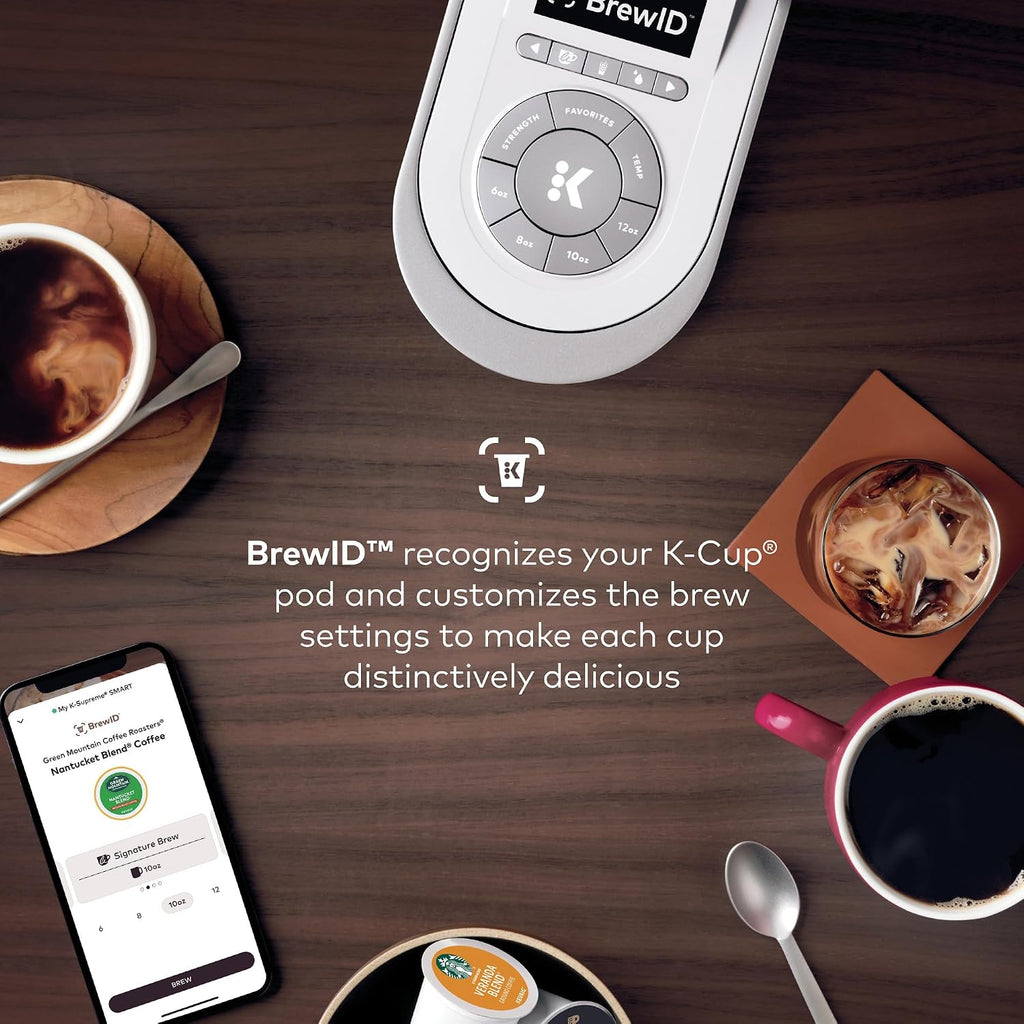 Keurig K-Supreme SMART Single Serve Coffee Maker With WiFi Compatibility, 4 Brew Sizes, And 66oz Removable Reservoir, Compatible with Alexa, White