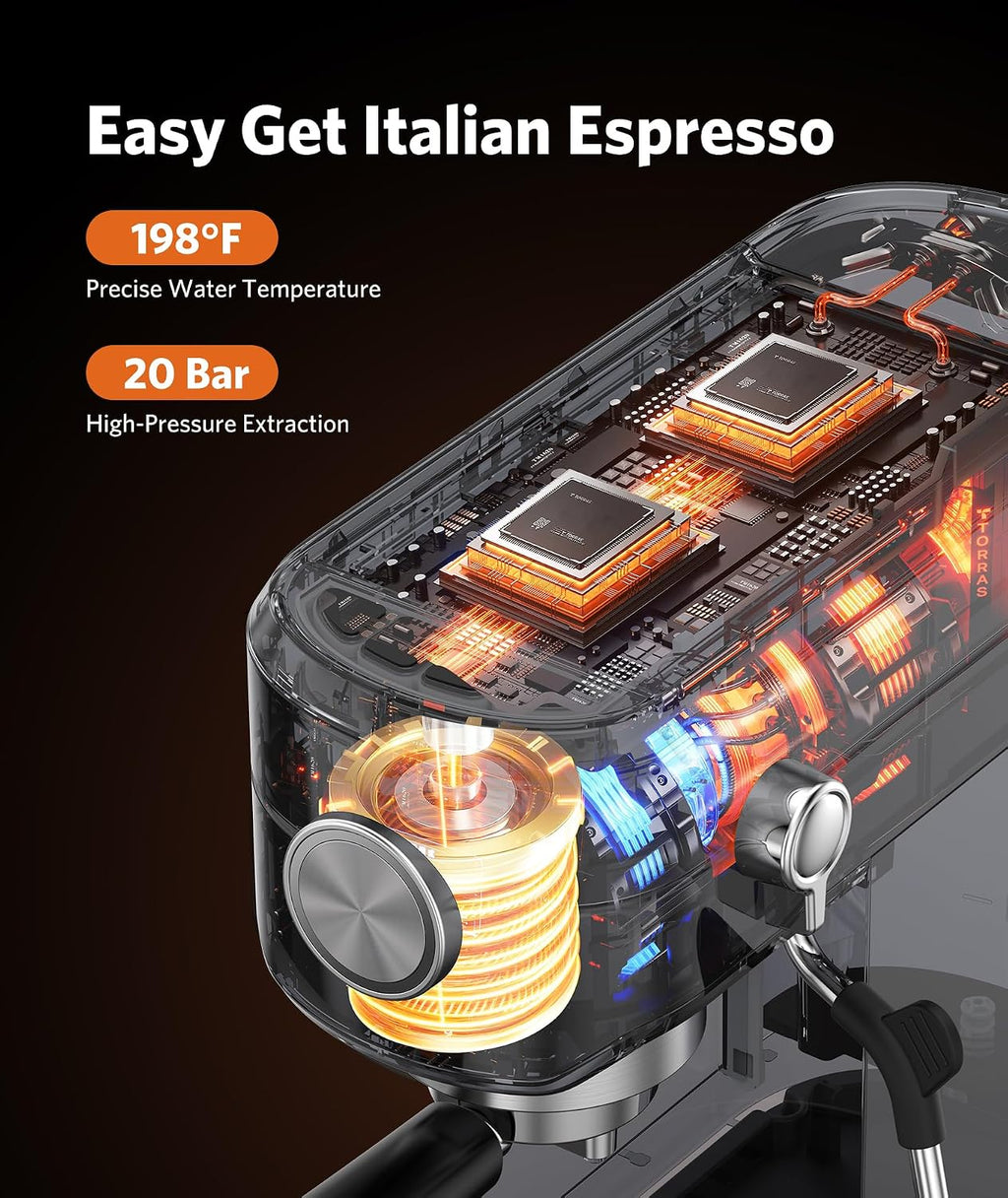 COWSAR Espresso Machine 20 Bar,Compact Espresso Machine with Milk Frother,Stainless Steel Coffee Maker with 40 oz Removable Water Tank for Cappuccino,Latte