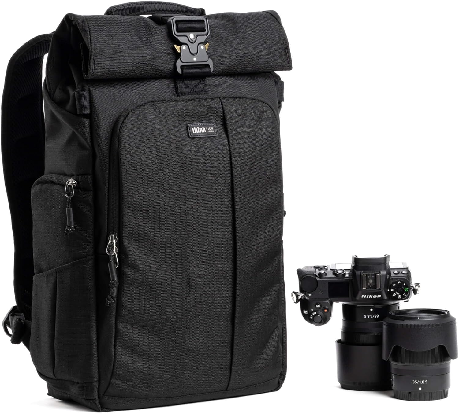 Think Tank FocusPoint 22L RollTop Camera Backpack - Asphalt Black: Expandable Travel & Camera Backpack with Laptop Sleeve, Quick Side and Back Access, Rain Cover – Versatile Photography & Travel Bag