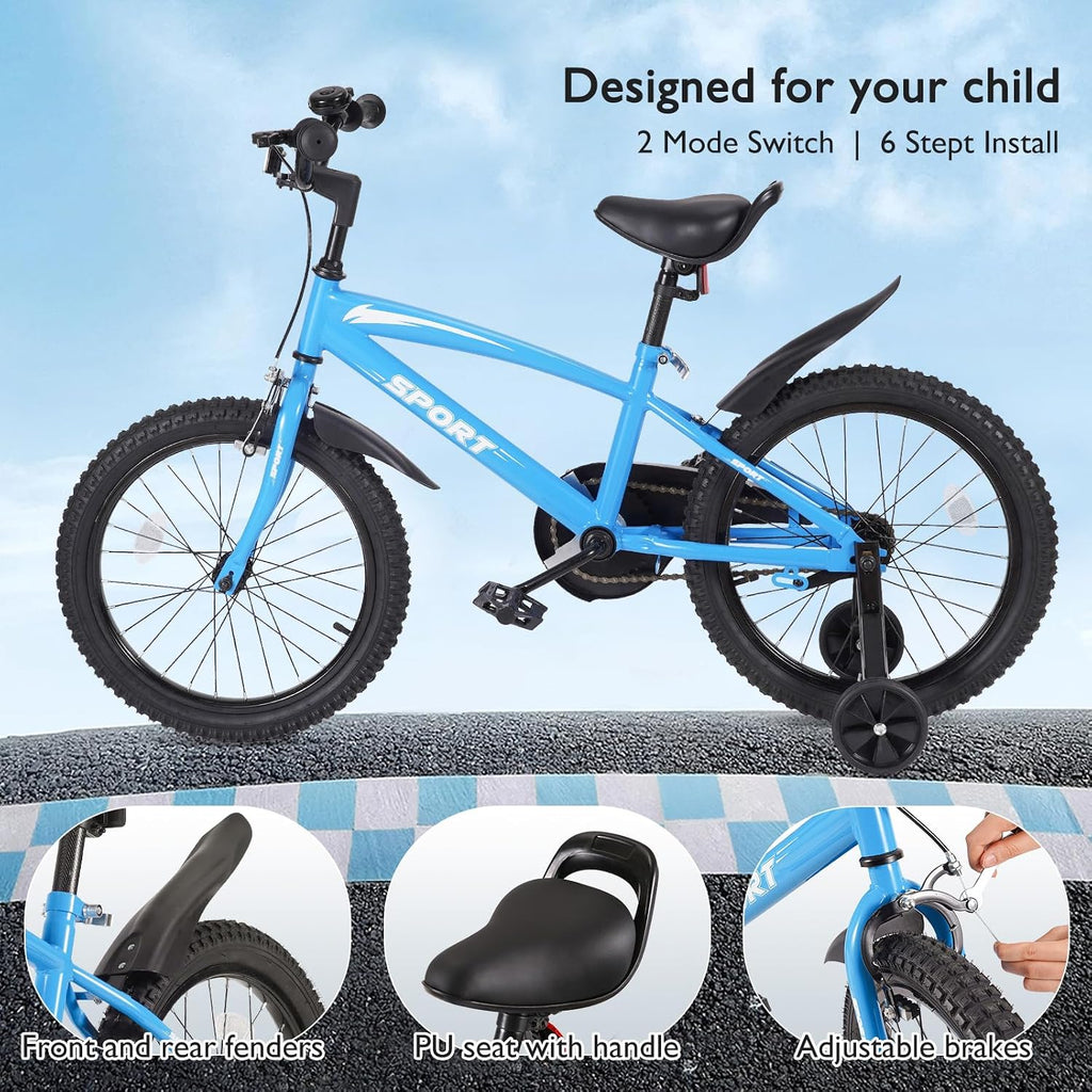 BODIOO Kid Bike for Boys Girls 18 Inch Kid Bicycle with Kickstand Adjustable Seat Dual Brake System Sturdy Frame Lightweight Pump Reflector