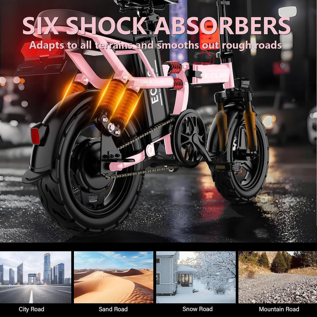 Folding Electric Bike for Adults, 800W Peak Motor 25MPH, Ebike with 48V 15Ah Removable Battery, 35-55 Miles Range, 14'' Adults Electric Bicycles for Men Women Commuter UL 2849 Safety Standard