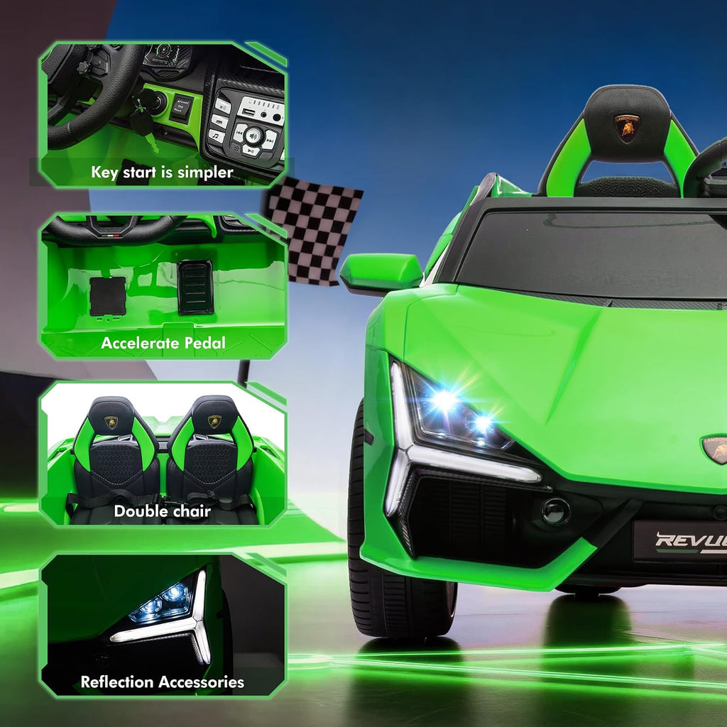 Oryxearth 2-Seater Ride on Car 24V Electric Lamborghini for Kids, 2WD with PU Leather Seats w/Adjustable Safety Belt, 2 Speeds Mode, Bluetooth, Remote Control, Gifts for Children