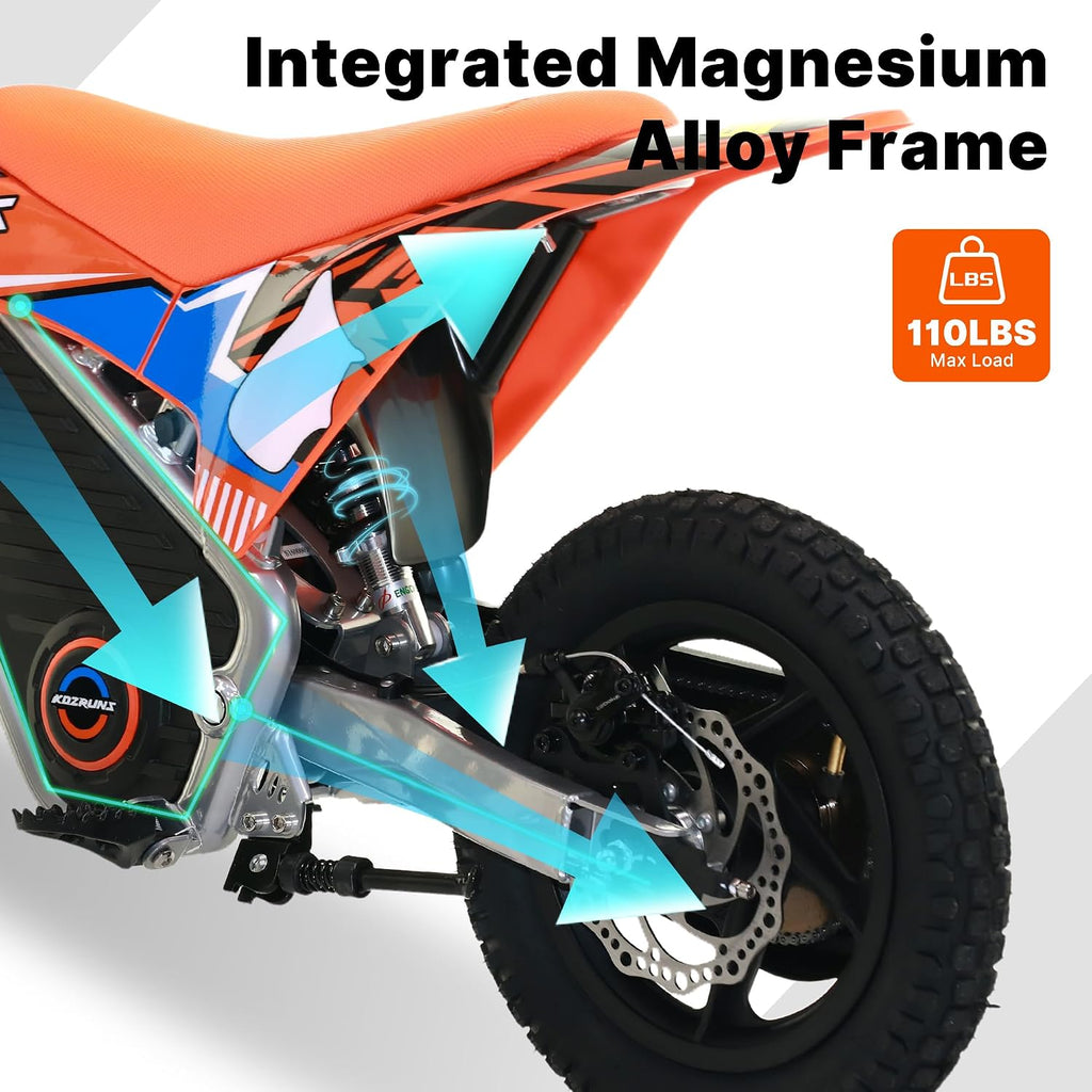 Electric Dirt Bike for Kids, Powerful Motorcycle for Ages 3-6, 24V 2.6Ah Lithium Battery, Dual Shock Absorption, 2 Speed Modes, Safe Disc Brake, 12Inch Off Road Tires, Orange