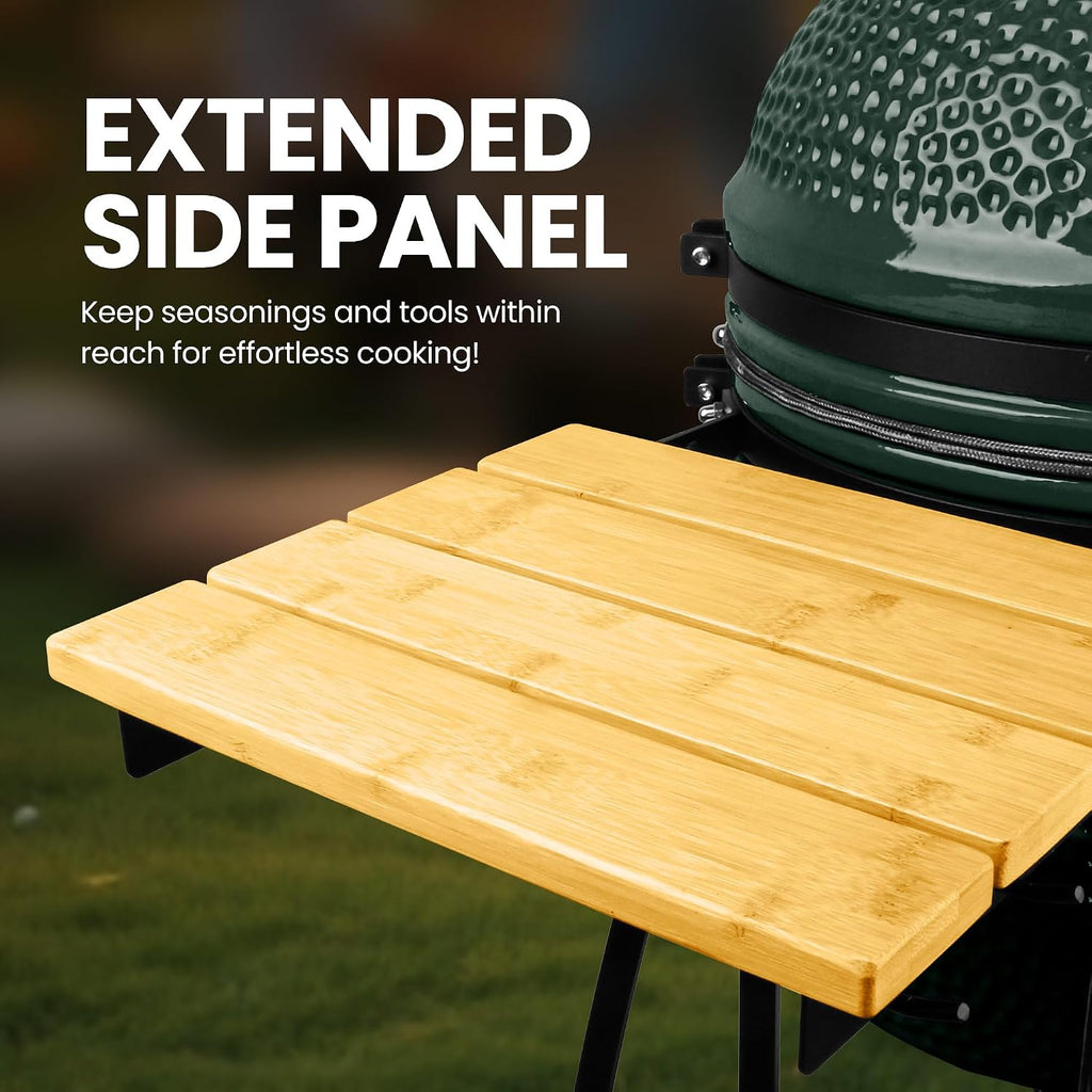 London Sunshine 15-inch Ceramic Kamado Charcoal BBQ Grill & Smoker with Locking Casters, Foldable Side Shelves, Stainless Steel Grates, and Tall Stand (Green)