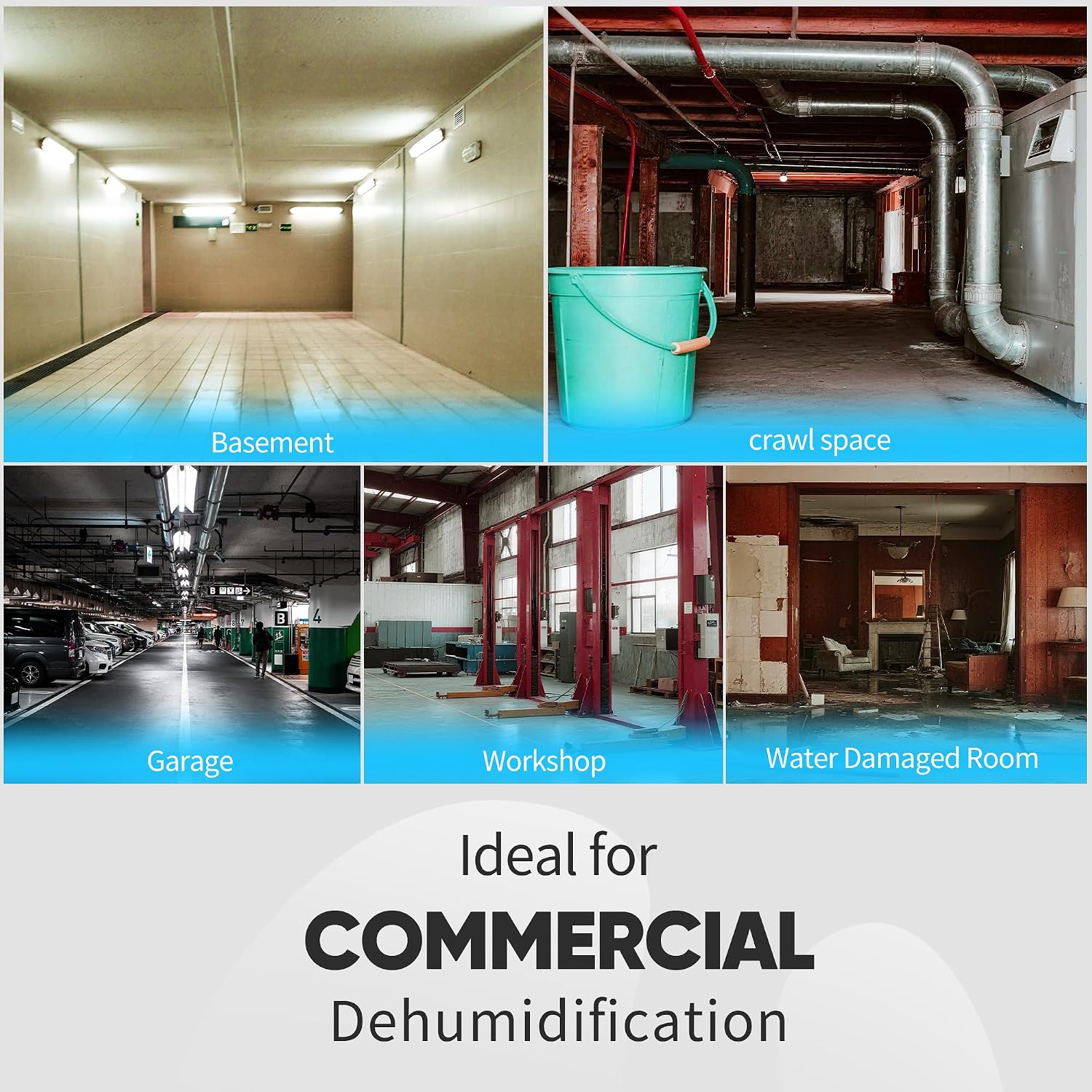 190Pints Commercial Dehumidifier for Basements with Pump Drain Hose, LGR Dehumidifiers with Wheels, Crawl Space Ddehumidifier for Basement, Warehouse and Garages Up to 6000 Sq, Blue-2026 Upgraded-2PC
