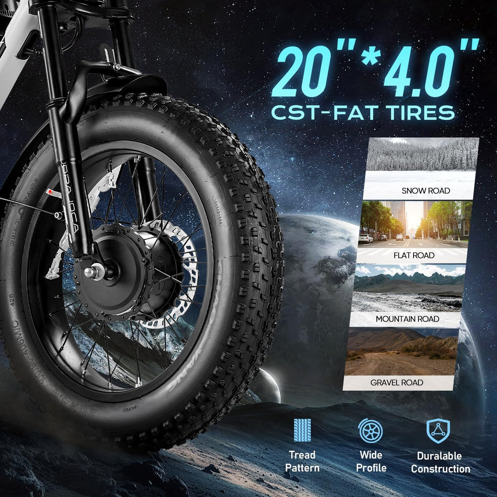 eAhora Terra/Luna 2 Dual Motor 33-31Mph Electric Bike for Adults 3000W/1500W Ebike with Removable 48V 20Ah/15Ah Battery 20'' * 4.0 Fat Tire All Terrain Ebikes, SHM 7-Speed Gear Electric Bicycle