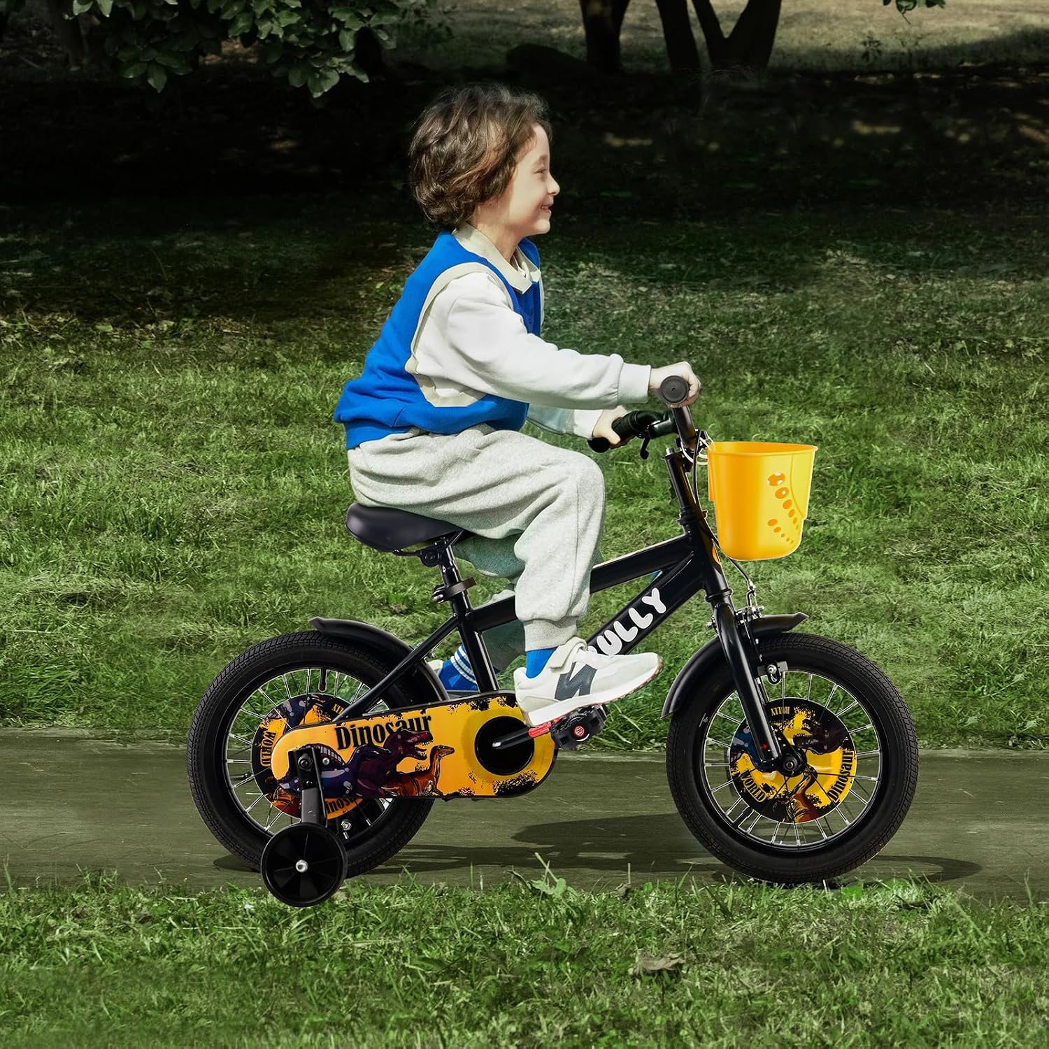 RULLY Dinosaur Kids Bike for Ages 2-7 Years Old Boys, 12 14 16 Inch BMX Style Kid's Bikes with Training Wheels, Children Bicycle for Kids and Toddler, Multiple Colors