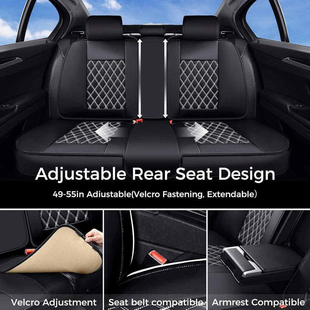 Huidasource Universal Car Seat Cover, Nappa Leather Car Seat Cover Set, Velcro Adjustable, Compatible with Airbags, Armrests, Child Seat, fit for Most Cars, Vans, Trucks, SUVs (Full Set/Black&White)