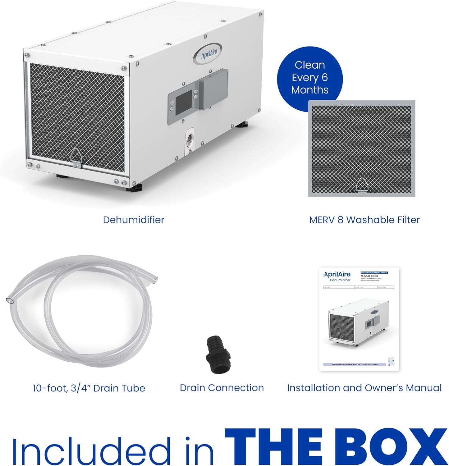 AprilAire E050 Dehumidifier – Compact, 50 PPD for Crawl Spaces, Attics, Garages, Basements up to 1,600 Sq. Ft., Part of the AprilAire Healthy Air System