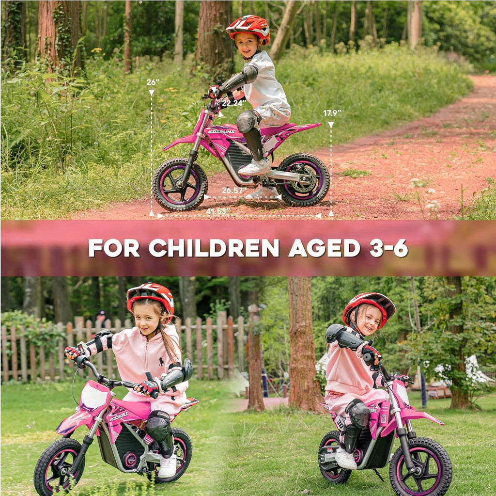 AIII Electric Dirt Bike for Kids 3-7, High Performance Racing Grade Motorcycle, Up to 8MPH, 2 Speed Settings, 12-Inch Off-Road Tires, Rear Disc Brakes & Advanced Shock Absorption, Pink
