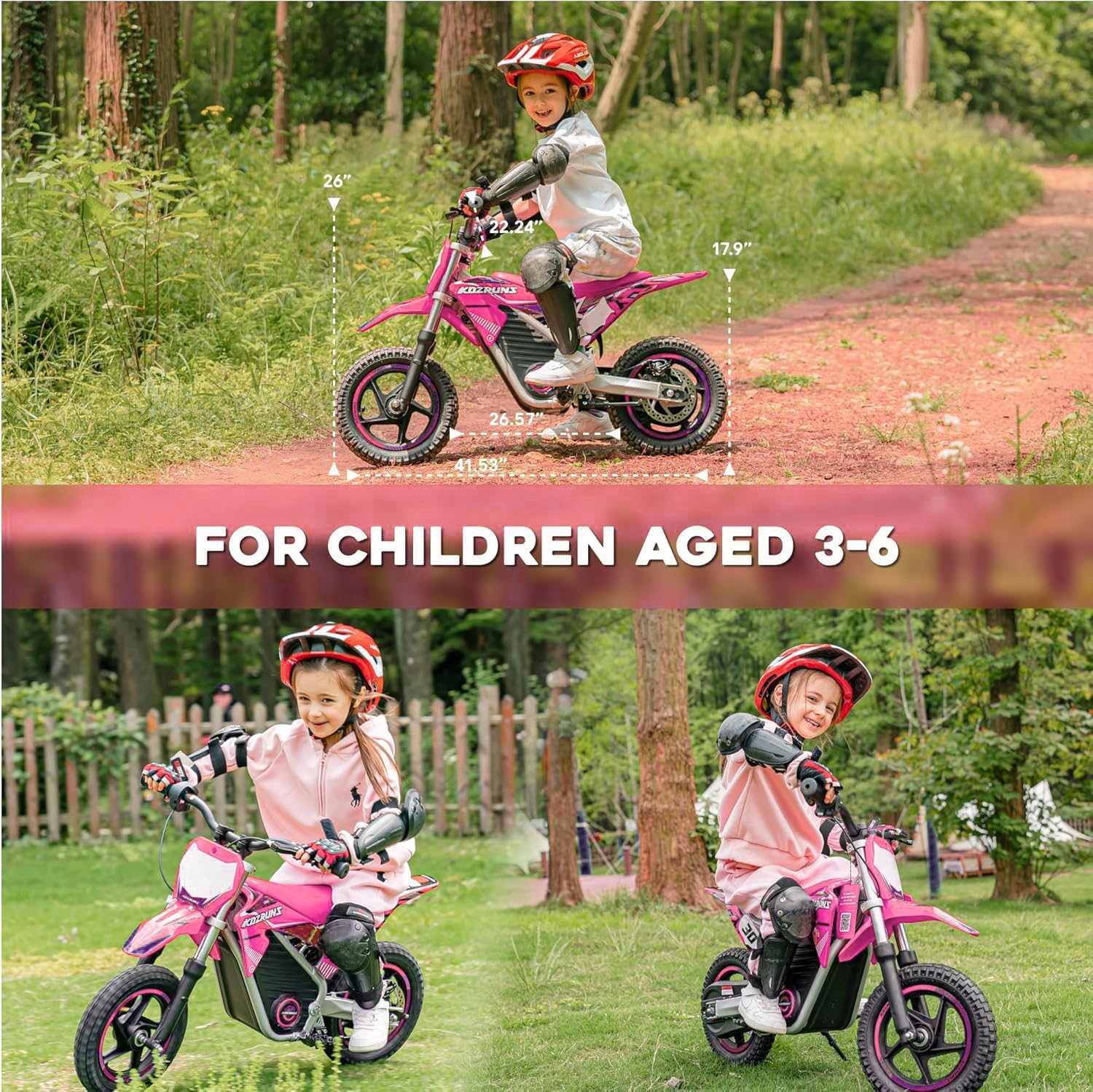 AIII Electric Dirt Bike for Kids 3-7, High Performance Racing Grade Motorcycle, Up to 8MPH, 2 Speed Settings, 12-Inch Off-Road Tires, Rear Disc Brakes & Advanced Shock Absorption, Pink