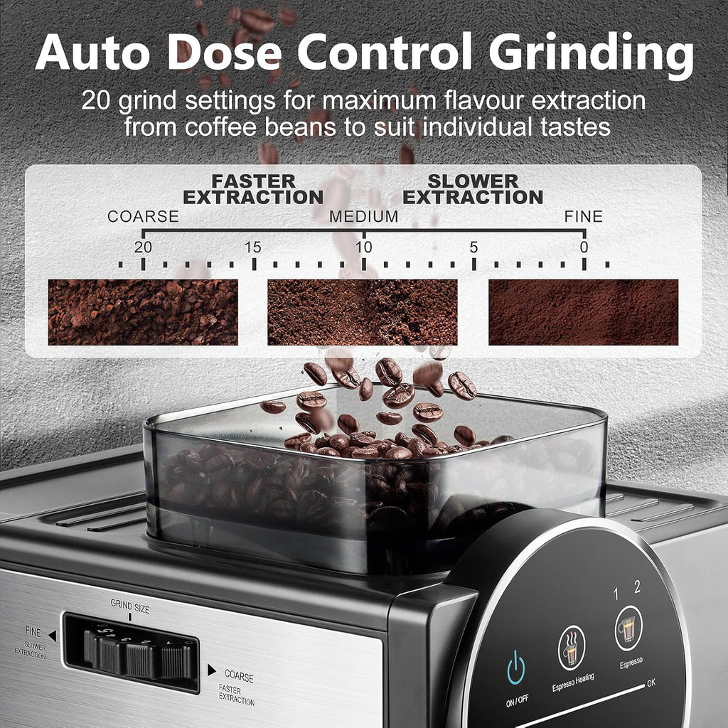 Espresso Machine with Grinder, 20 Bar Professional Expresso Coffee Machines with Milk Frother Steam Wand, Espresso Maker with 60oz Removable Water Tank, Cappuccino & Latte Machine for Home (Dark-Pro)