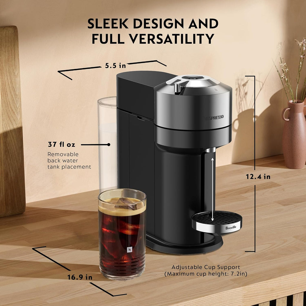 Nespresso Vertuo Next Deluxe Coffee and Espresso Maker, Pure Chrome with Aeroccino Milk Frother,1.1 liter, Black,Dark Chrome