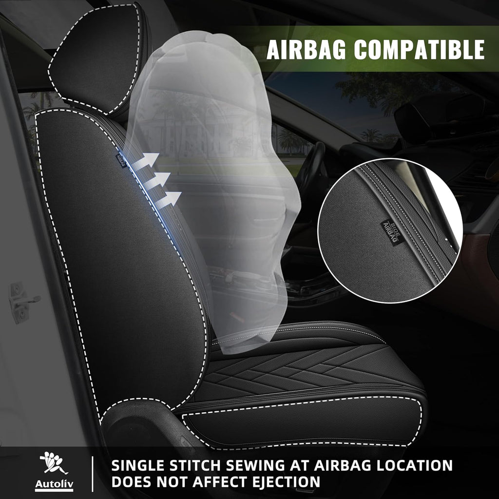 AOMSAZTO Front Seat Covers Fit for Nissan Rogue 2010-2025 2026 Waterproof Faux Leather Car Seat Cover Compatible with Airbag(2PCS Front, Black)