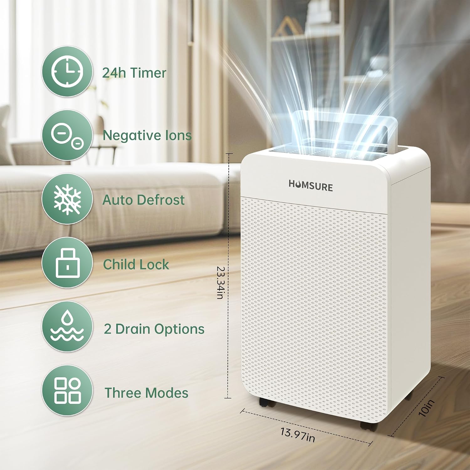 HUMSURE 4500 Sq. Ft 80 Pints Dehumidifier for Basement and Home, Bathroom, Bedroom, Equipped With Drainage Hose, Automatic Defrosting, 24-Hour Timer Function
