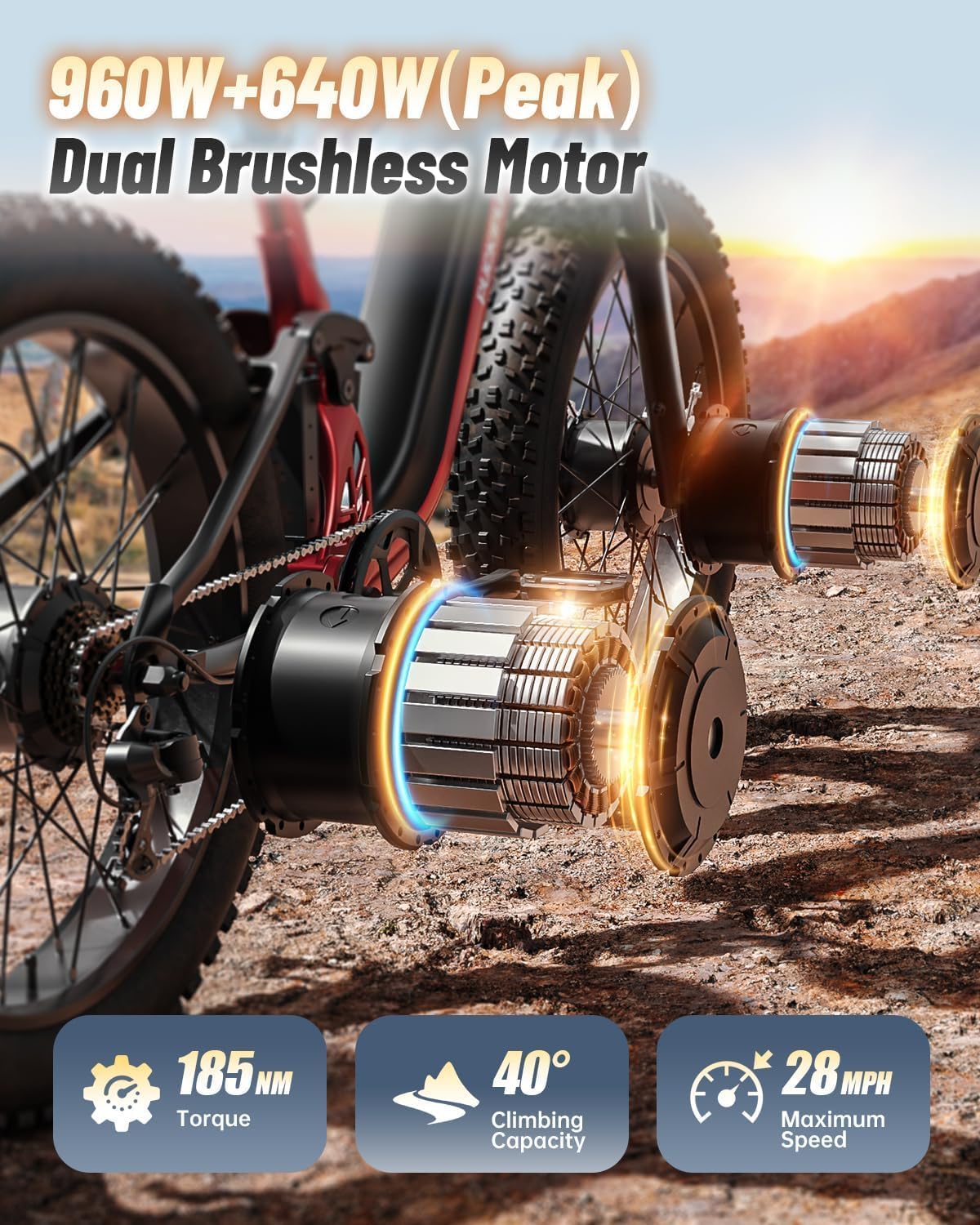 PUCKIPUPPY Dual Motor Electric Bike for Adults 1600W, 48V 20AH Battery with Torque Sensor, Full Suspension, 26' Fat Tire, 28MPH, 8 Speed Mountain Electric Bicycle, 80 Mile Range, Golden Retriever Pro