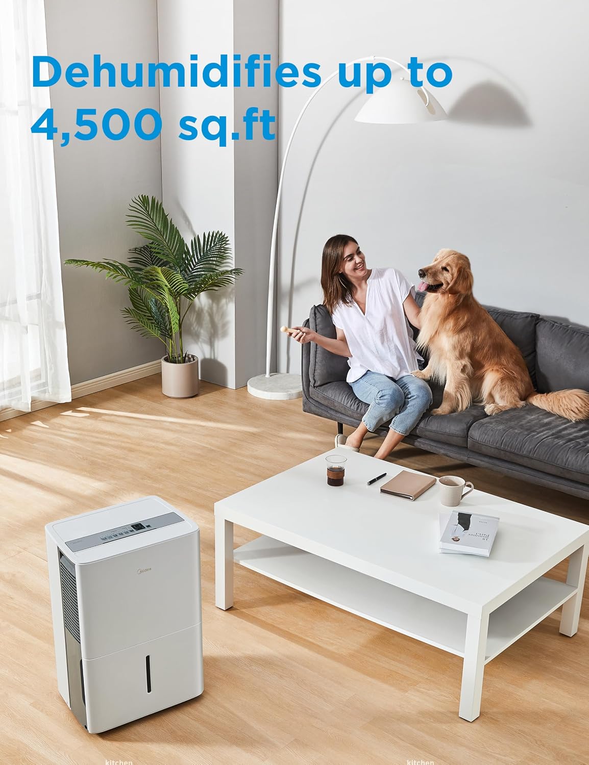 Midea 4,500 Sq. Ft.Dehumidifier for Basement, With Reusable Air Filter 50 Pint - Ideal For Basements, Large & Medium Sized Rooms, And Bathrooms (White)