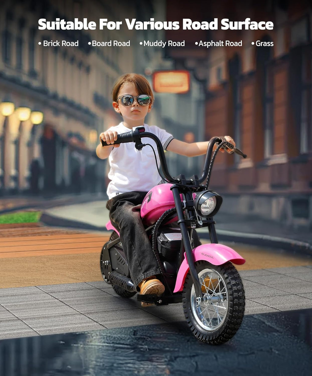 ELEMARA Electric Dirt Bike, 15 mph & 150lb Max, 24V Ride on Toy for Big Kids w/LED Lights & Power Display,Chain-Driven Motor,Twist-Grip Throttle, Shock Springs,Handbrake,12' Air-Filled Tires-Pink
