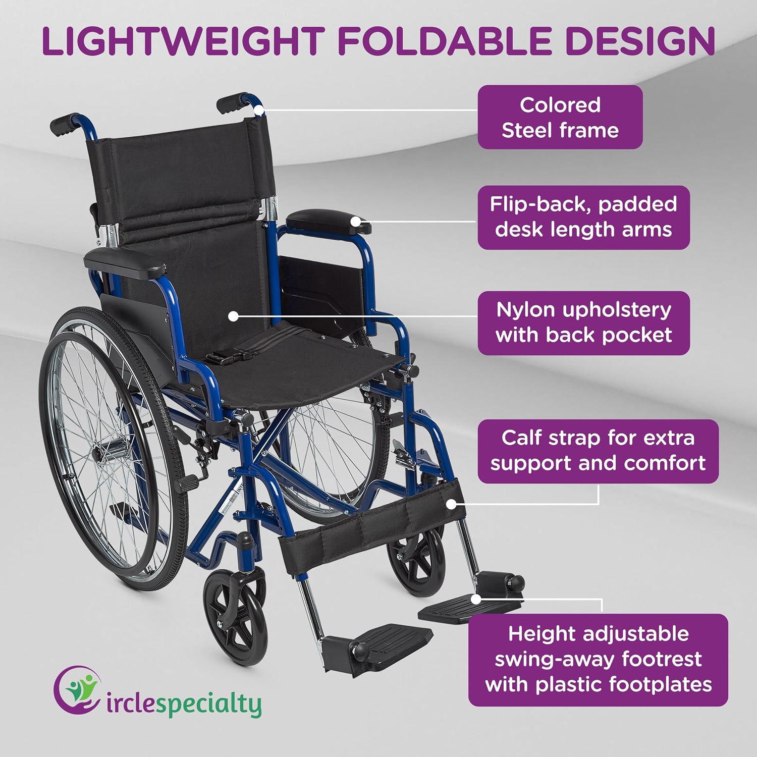 Ziggo 16' Seat Width Pediatric Wheelchair for Kids & Children, Lightweight, Manual Folding Wheelchair w/Safety Belt, Swing-Away Foot Support w/Straps, Desk Length Arm Rests, Free Cushion Accessory