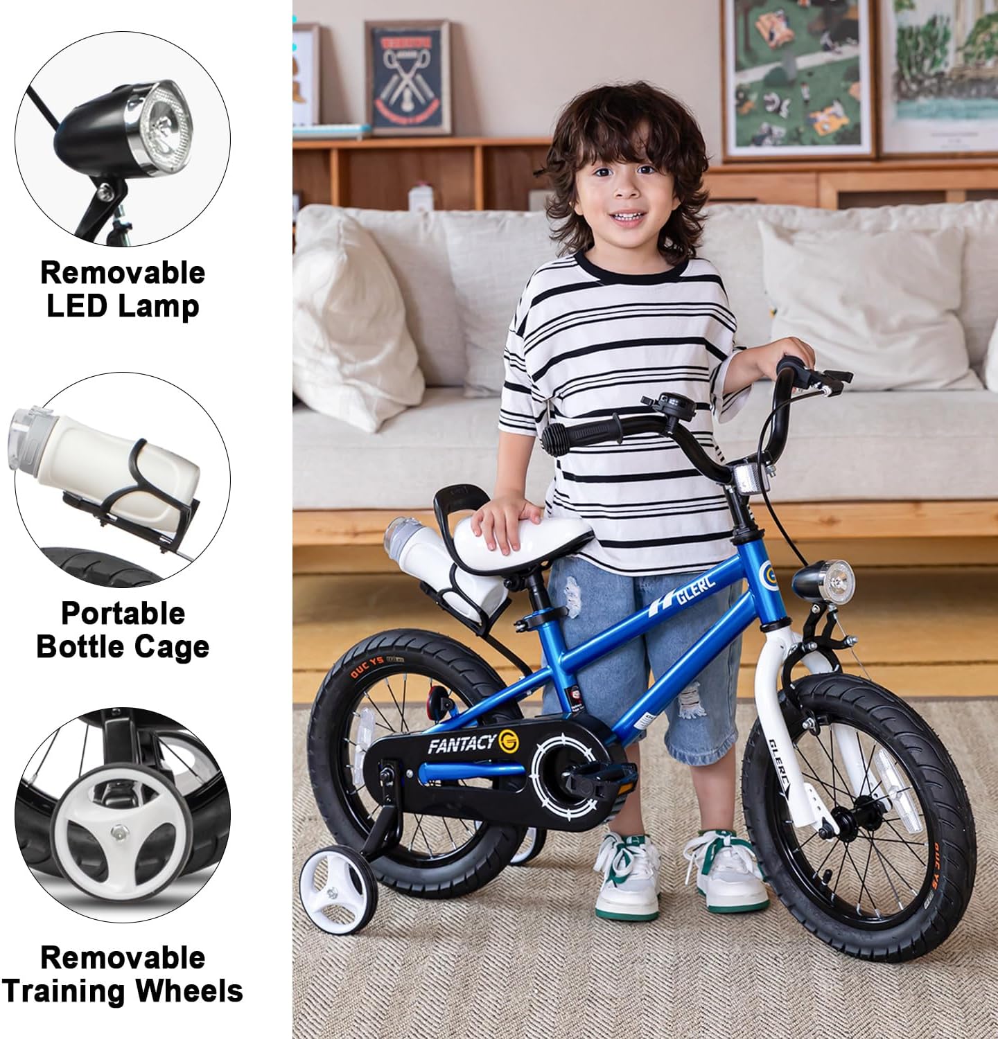 Glerc Fantacy Kids Bike, 12-20 Inch Children Bicycle for 2-13 Years Old Boys Girls, Kids Bicycle with Water Bottle Holder & Headlight & Training Wheels, Multiple Colors