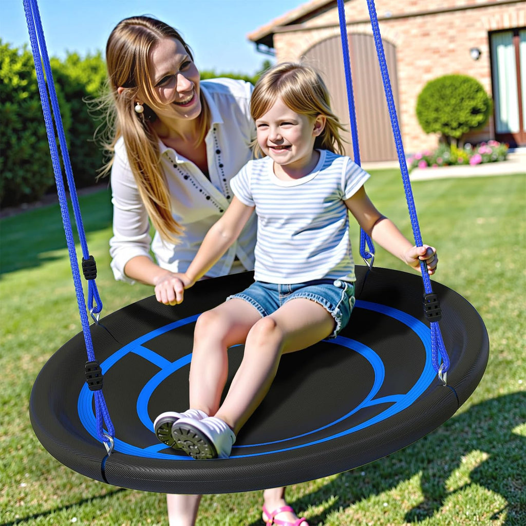 3-in-1 Swing Set for Backyard for Kids 3-8, 550lbs, Heavy Duty Metal A-Frame for Outdoor Playset, Two Blow-Molded Swing Seats and One 32-inch Saucer Swing for Kids Playground