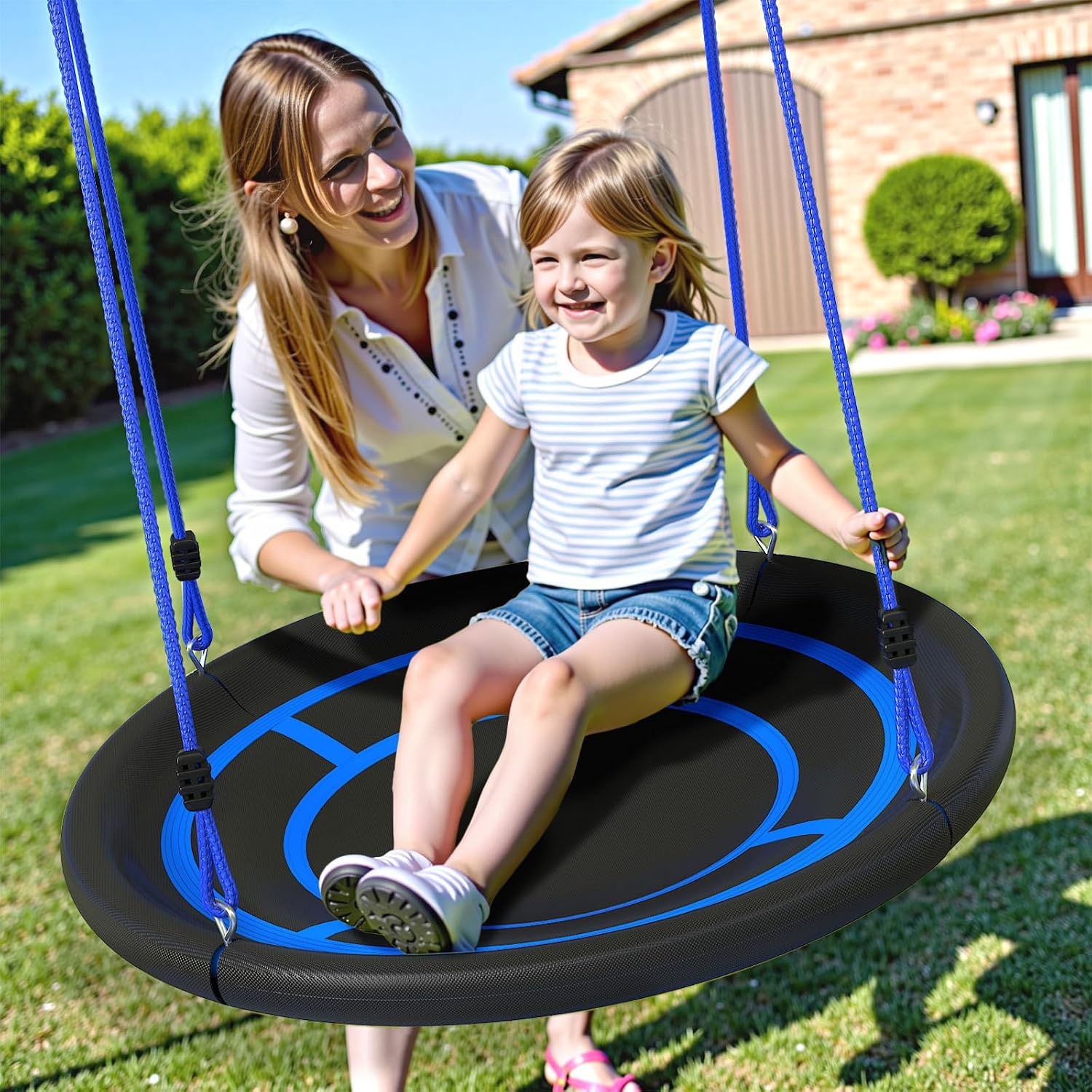 3-in-1 Swing Set for Backyard for Kids 3-8, 550lbs, Heavy Duty Metal A-Frame for Outdoor Playset, Two Blow-Molded Swing Seats and One 32-inch Saucer Swing for Kids Playground